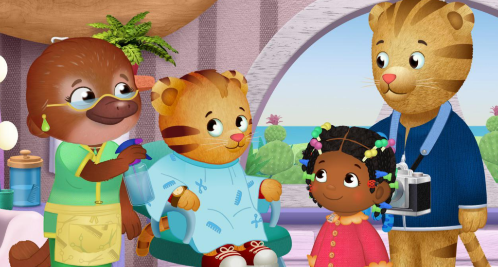 Screengrab from the low-stimulation show for toddlers Daniel Tiger's Neighborhood, showing Daniel Tiger and neighbors, Reddit