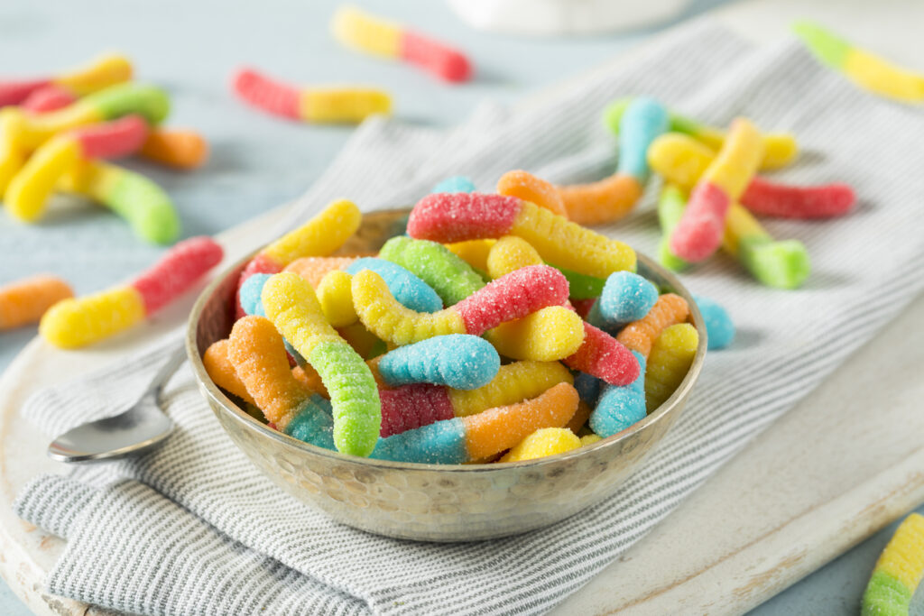 Sweet Sour Neon Gummy Worms with a Sugar Coating